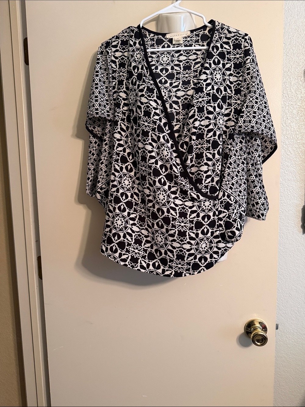 lovestitch Black and White Geometric Wrap-Style Blouse